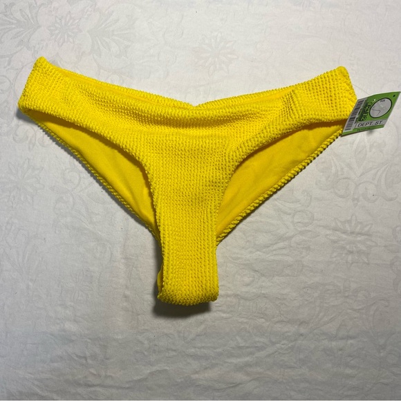 Bikini Bottoms Textured Scrunch Butt Cheeky Low Rise Ribbed Crinkle Neon Yellow - Picture 10 of 10